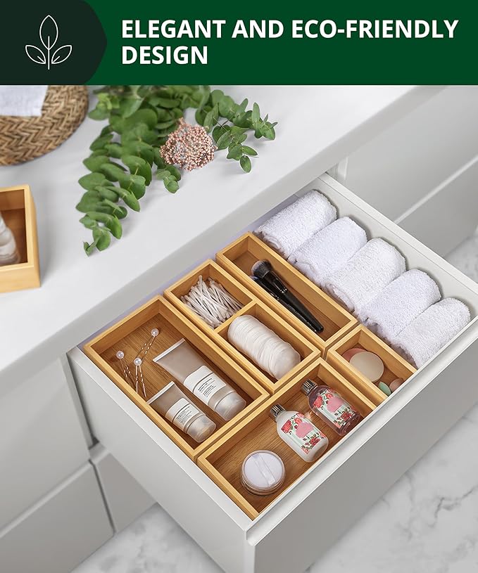 ROYAL CRAFT WOOD 5-Piece Bamboo Drawer Organizer Set – Multi-Use Storage Trays - Image 7