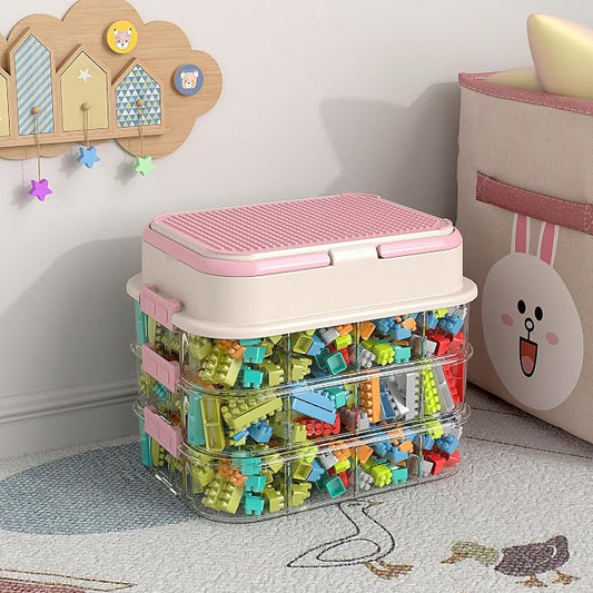Toy Storage Organizer Box with Handle, Stackable Building Block Toy Box with by joyingbaby