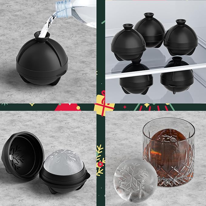 Novelty Christmas Snowflake Tree Ball Ice Maker Mold Set of 4, Funny Christmas - Image 3