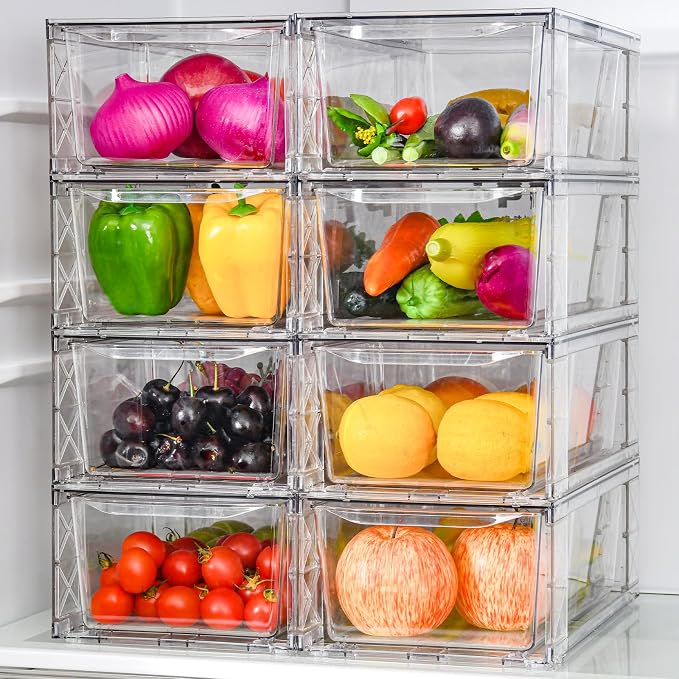 8Pack Clear Stackable Kitchen Storage Organizer, Pantry Organizers and Storage by Clemate