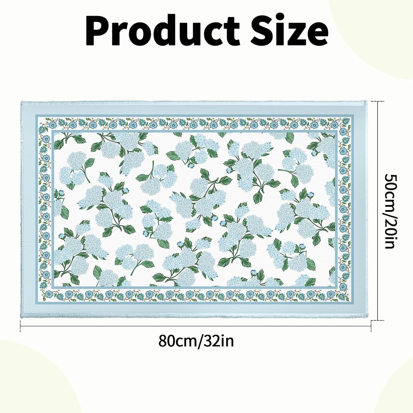 Blue Hydrangea Bath Rug Summer Floral Bath Mat 20x32 Inch Flowers Print Non Slip Backing Bathroom Carpet Low Pile Absorbent Doormat for Tub Bathroom Entryway Front Door