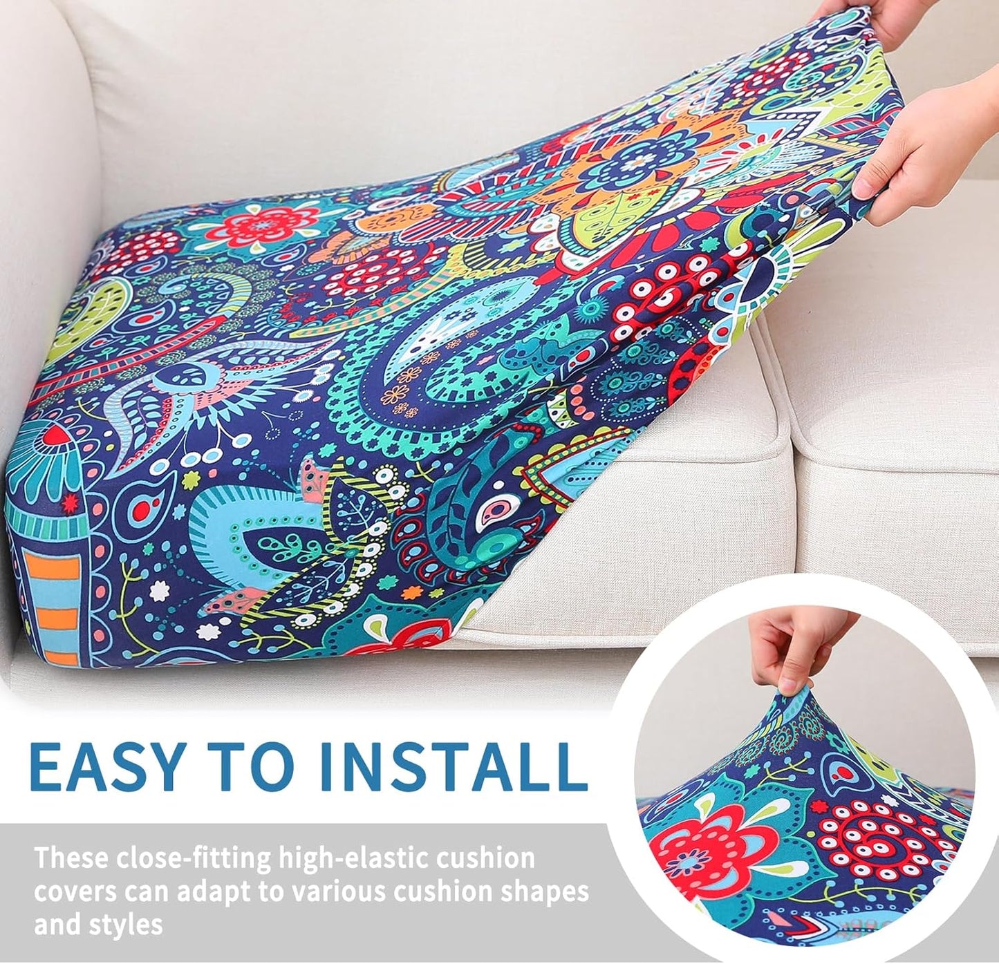 hyha Printed Couch Cushion Covers, Floral Sofa Covers Washable for Cushion Couch, Stretch Pattern Outdoor Cushion Covers for Patio Furniture with Elastic Bottom(Small, Paisley)