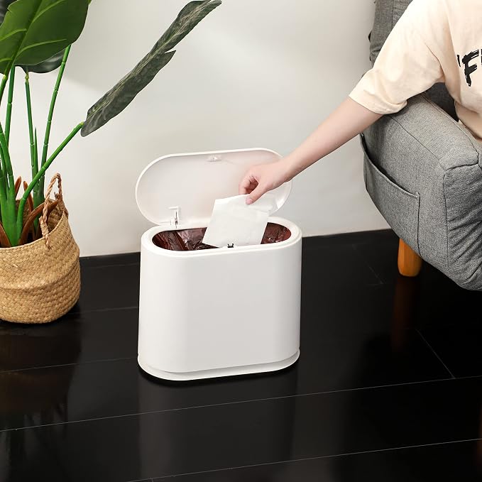 White Slim Bathroom Trash Can - Image 4