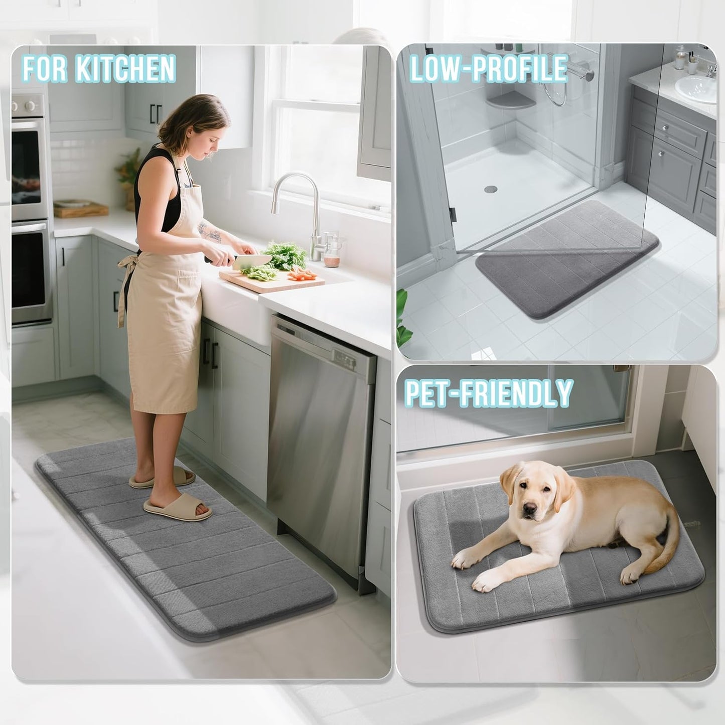 Yimobra Memory Foam Bathroom Rugs Sets 2 Piece - Super Soft Absorbent Quick Dry Bath Mat Set, Machine Washable Non Slip Floor Carpet for Tub Shower & Single Sink (17x24 & 31.5x20 Inch, Gray)