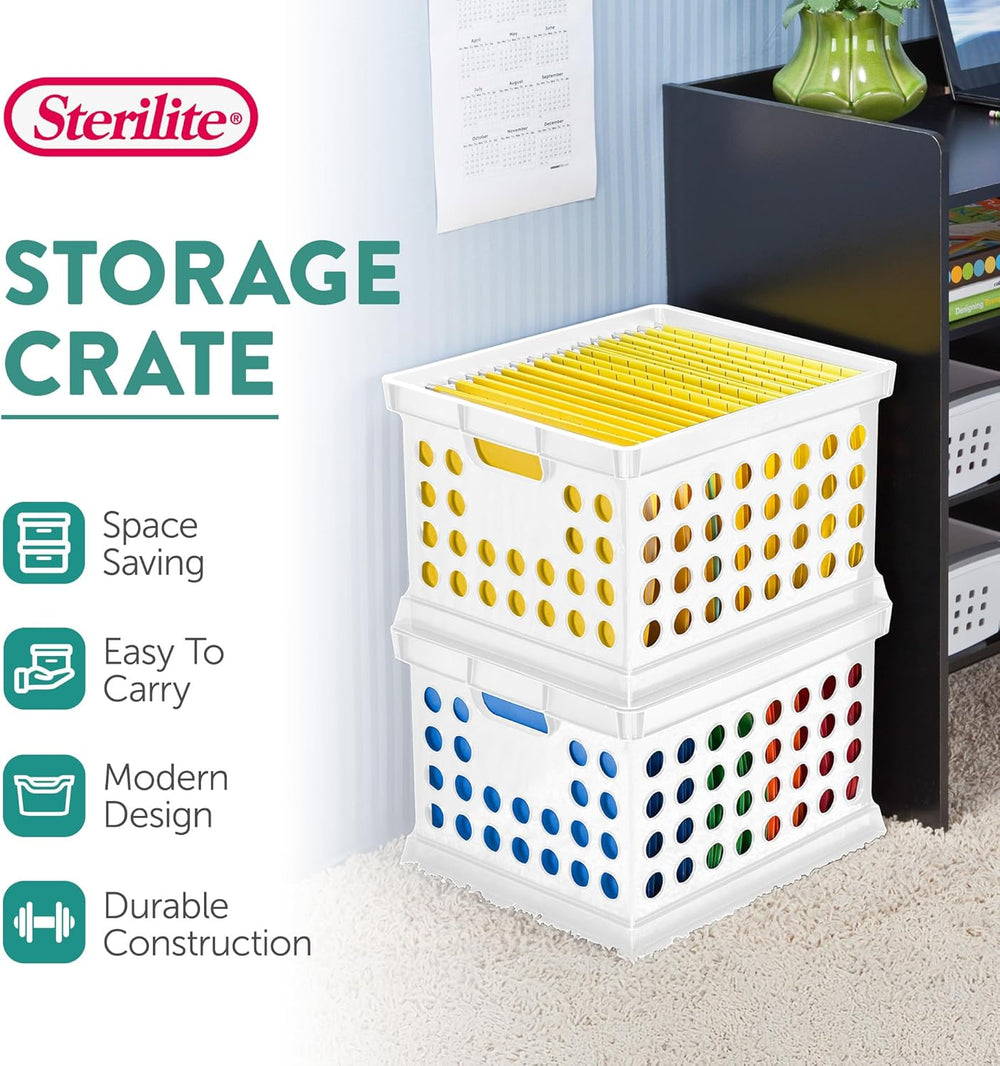 Sterilite Storage Crate Bin File Organizer for Home & Office, White, 6-Pack