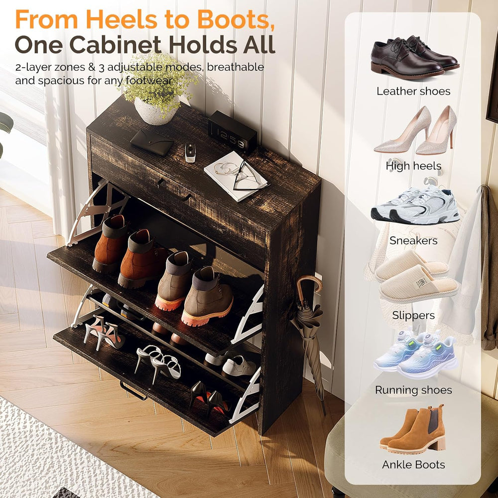 VINGLI Shoe Cabinet Storage for Entryway,Rustic Small Narrow Shoe Rack,25"W