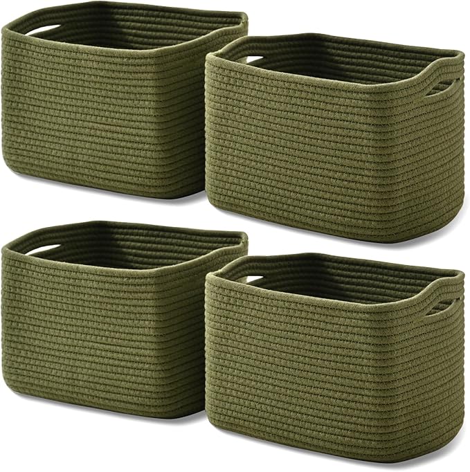Storage Basket for Shelves, Small Baskets for Organizing, Woven Cotton Rope by ICERZCZ