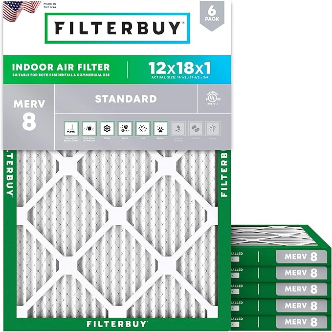 Filterbuy 12x18x1 Air Filter MERV 8 Dust Defense Replacement, Electrostatic by Filterbuy