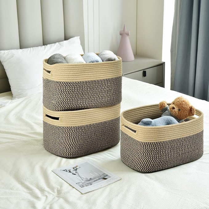 Storage Basket, Woven Baskets for Storage, Cotton Rope Baskets for Organizing - Image 3
