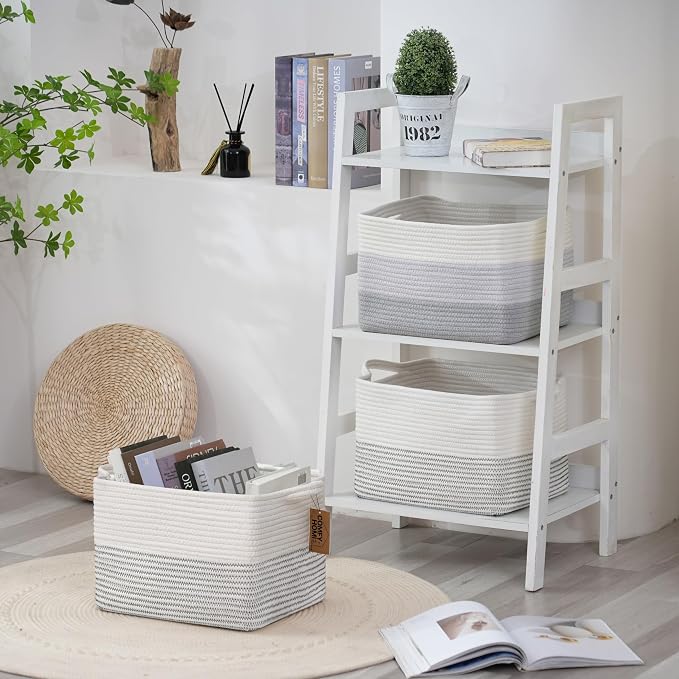 COMFY-HOMI 3 Pack Cotton Rope Square Basket - Image 3