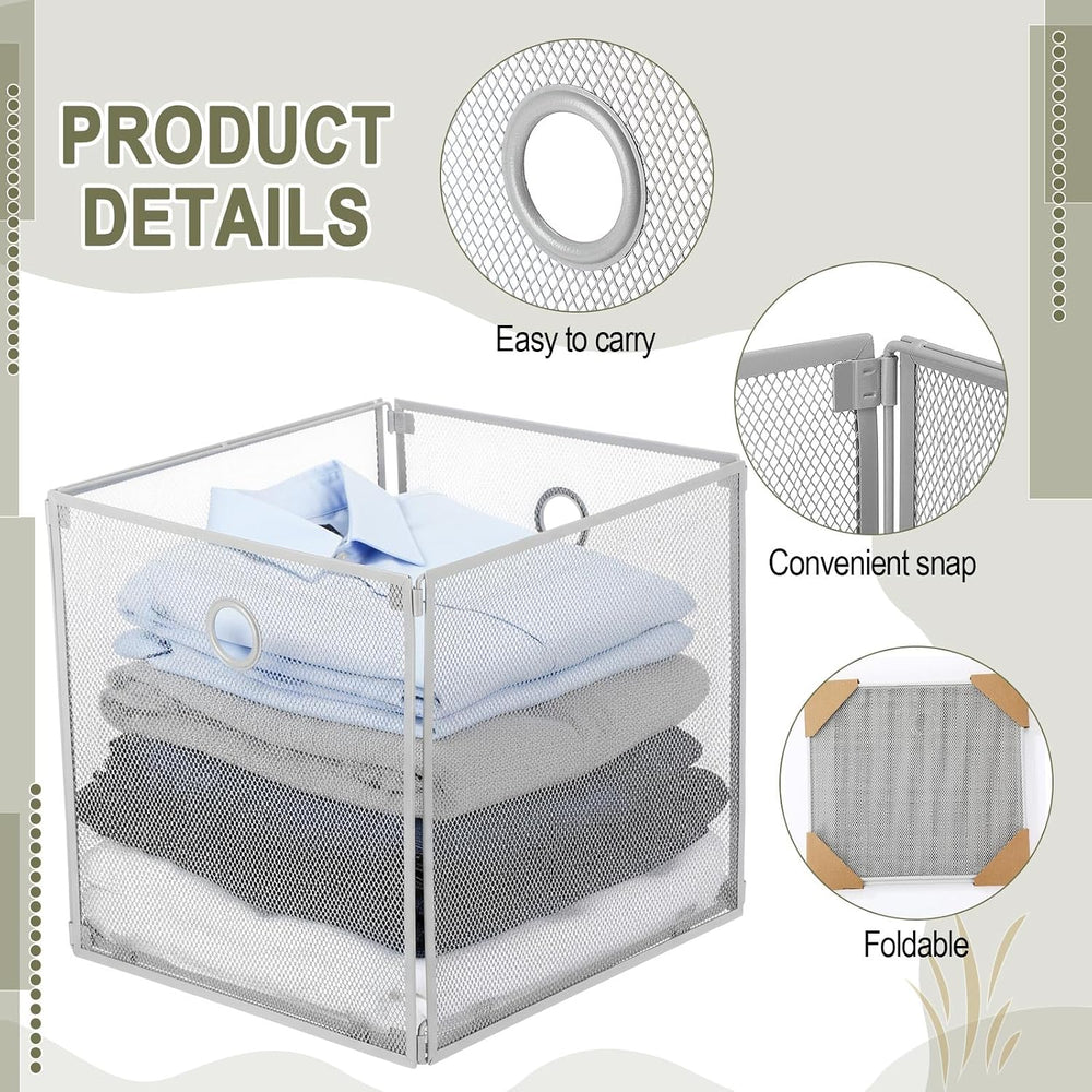 2 Pcs Foldable Metal Cube Storage Baskets, 13x13in, Grey