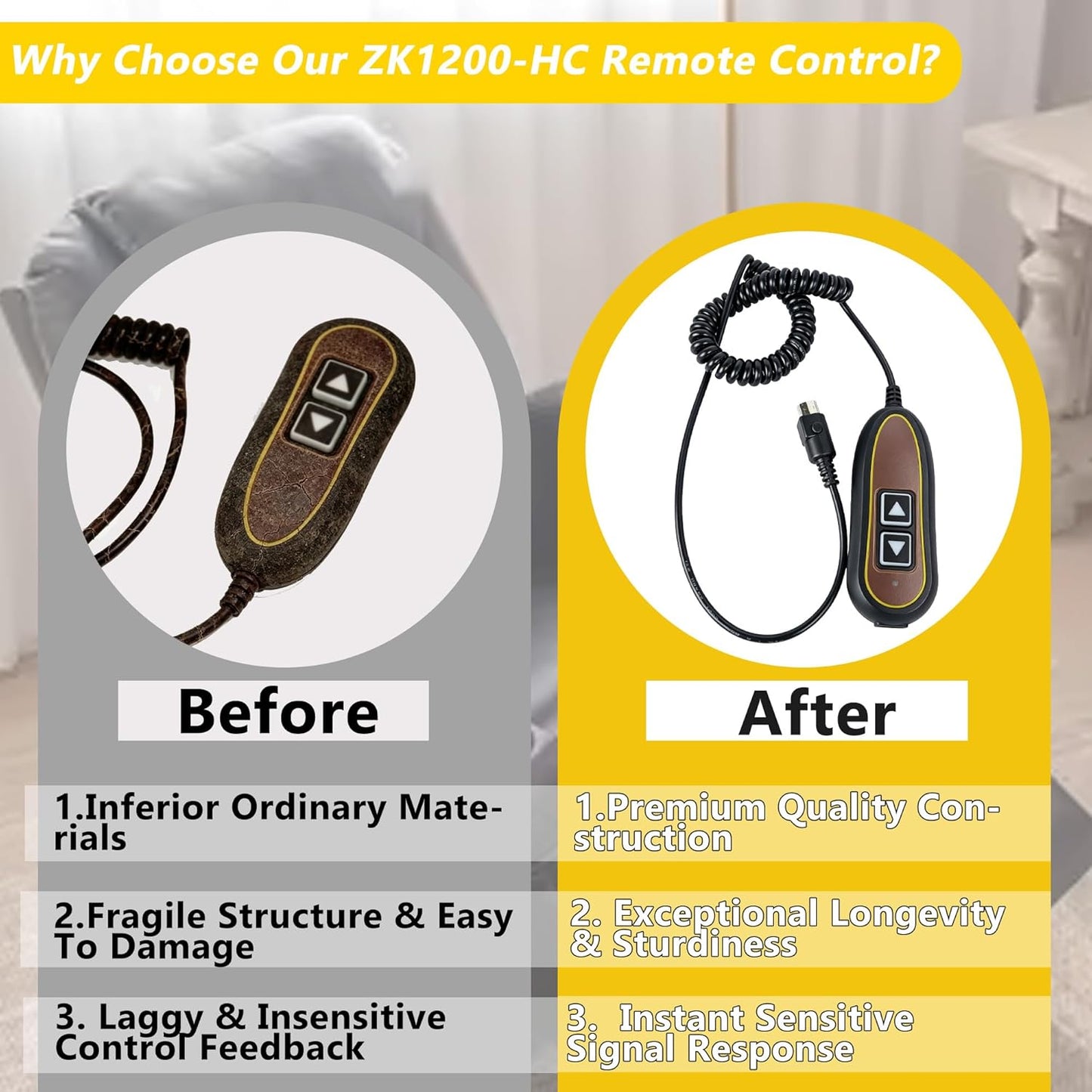 2 Button 5 Pin Remote ZK1200-HC Hand Control Replacement for Power Lift Recliner | Compatible for Golden Technologies Ultra Comfort | Built-in USB and Backlight Universal Remote for Massage Chair