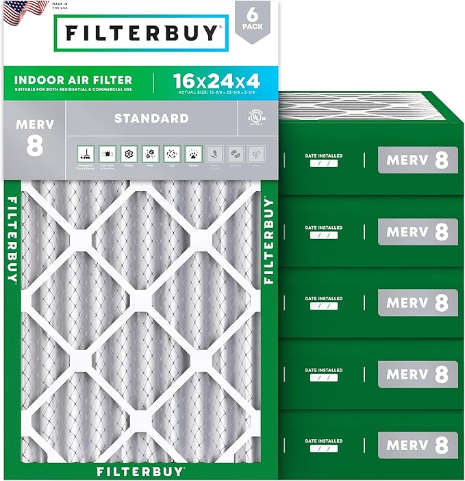 Filterbuy 16x24x4 Air Filter MERV 8 Dust Defense Replacement, Electrostatic by Filterbuy
