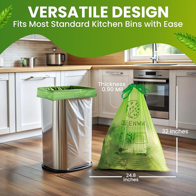 GREENWAY 13 Gallon Compostable Trash Bags Drawstring, 50 Bags, Heavy Duty Extra - Image 2