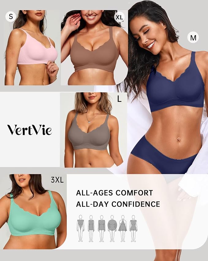 Vertvie Womens Seamless Bras No Underwire Supportive Wireless Push Up Full - Image 6