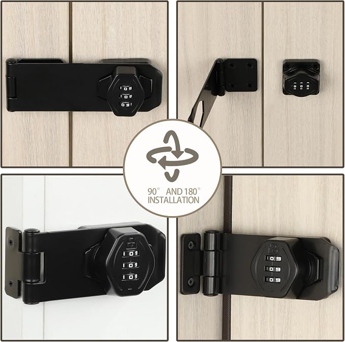 Password Rotary Hasp Locks, Digit Combination Lock Door Security Slide Latch - Image 6