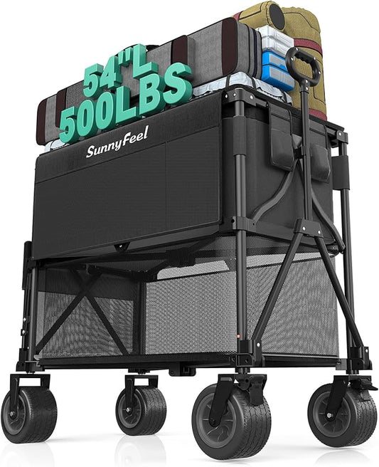 SUNNYFEEL Double Decker Wagon, Collapsible Outdoor Utility Wagon Cart 500LB by SunnyFeelCamping