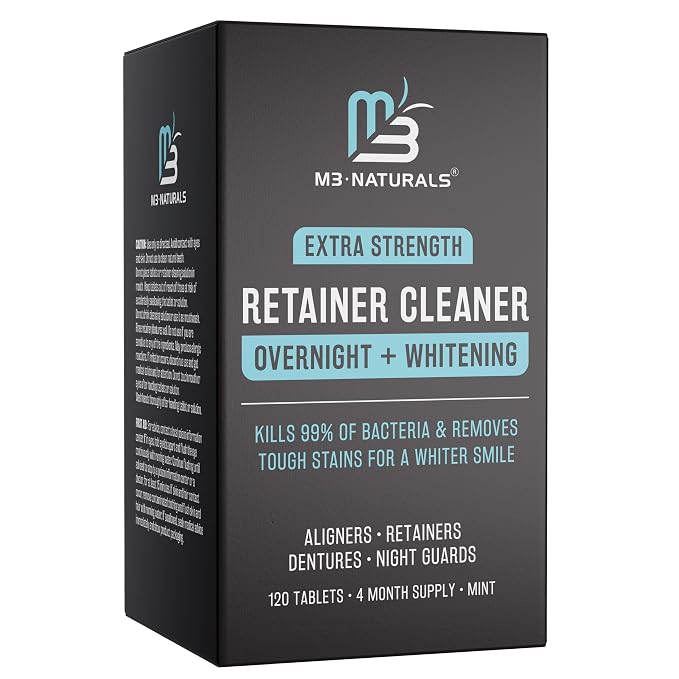 Overnight + Whitening Retainer Cleaner, Remove Stains, Discoloration, and by M3Naturals