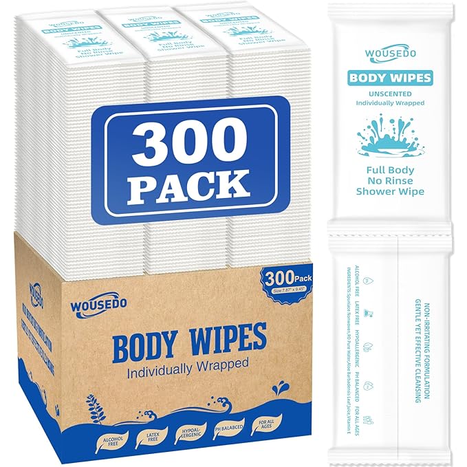 300 Pcs Ultra Thick Soft Large Body Wipes Individually Wrapped, Shower Wipes by Unknown