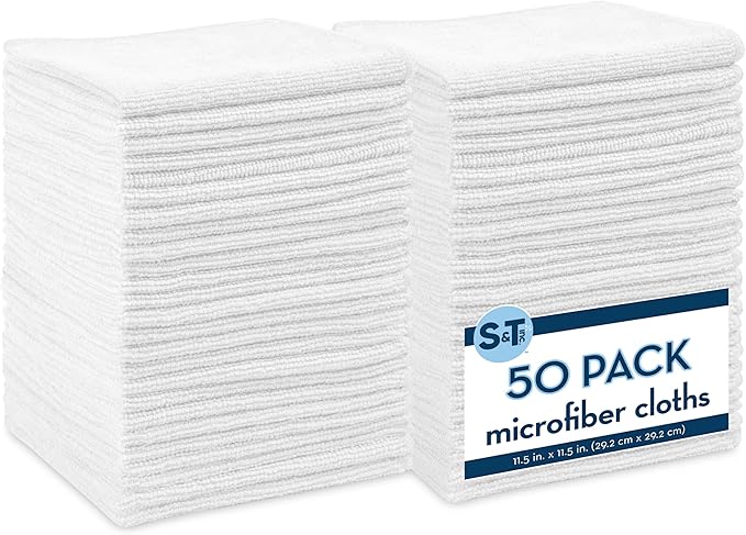 S&T INC. 50 Pack Microfiber Cleaning Cloth, Bulk Towels by STINC