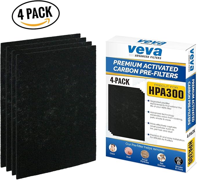 VEVA Precut for HPA300 Premium Carbon Activated Pre Filters 4 Pack Compatible - Image 5