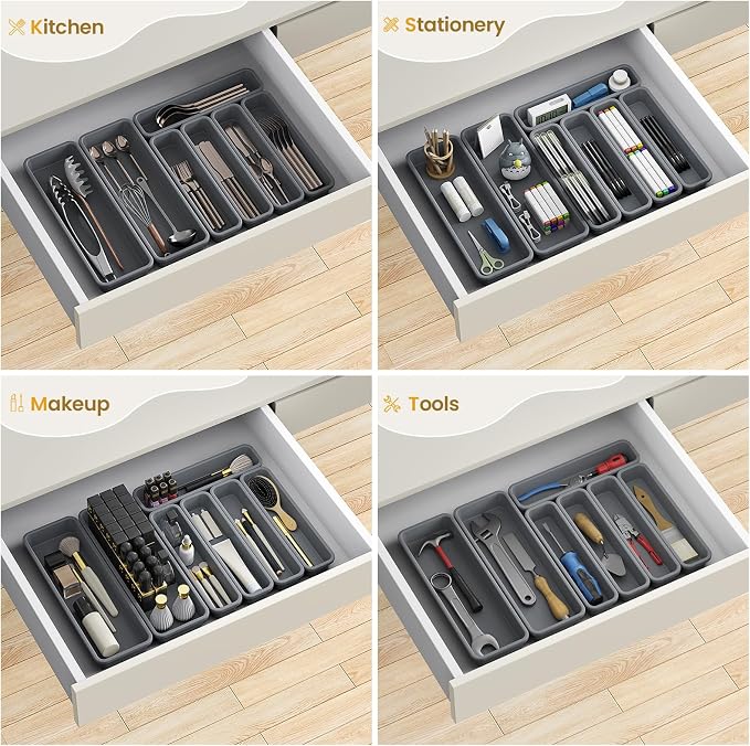 7 Pack Silicone Silverware Drawer Organizer, DIY Free Combination Kitchen - Image 8