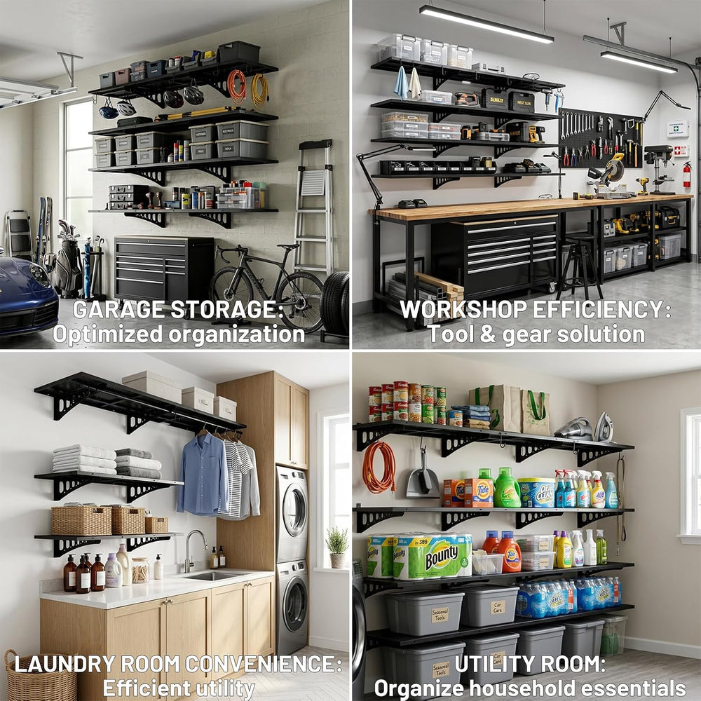 2-Pack 2x3ft Heavy Duty Wall Shelves, 500 Lbs Wall Mounted Garage Shelving Ra...