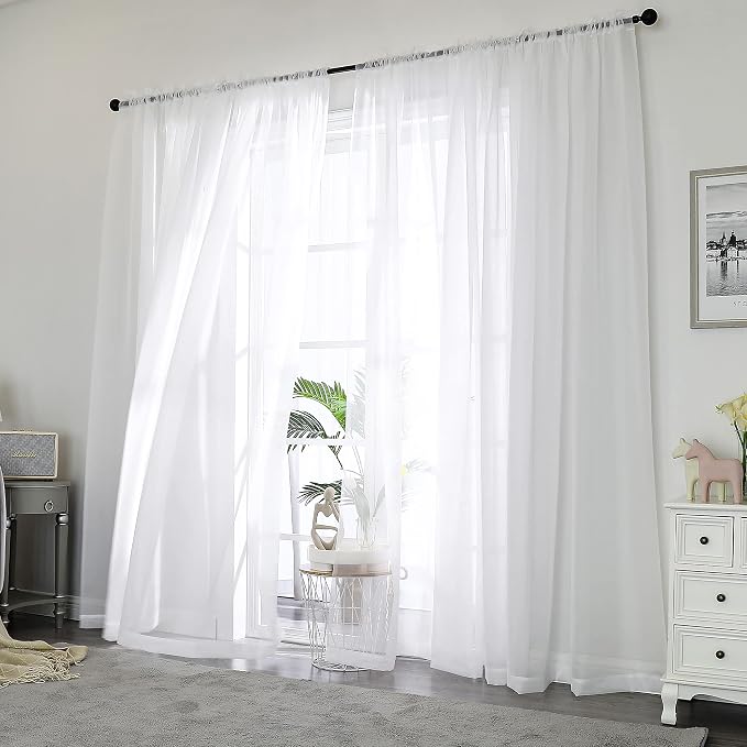 Chyhomenyc White Sheer Curtains 84 Inches Long 2 Panels Set - Image 2