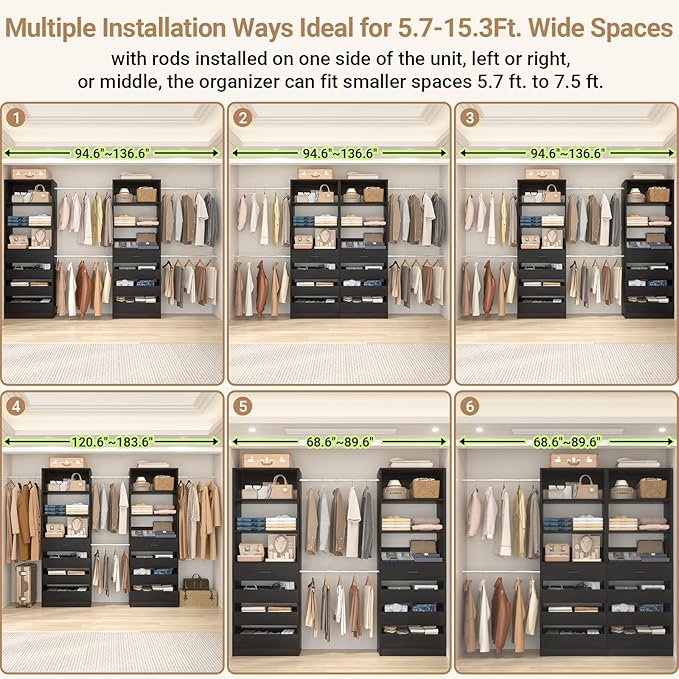 Aheaplus Closet System, 6-15Ft Closet Organizer - Image 4