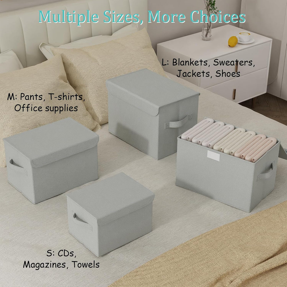 Storage Bins with Lids for Organizing, 4 Pack, Grey, 15x9.8x9.8 In