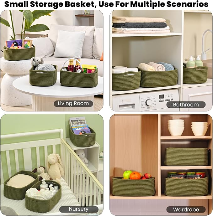 Small Green Storage Baskets for Organizing Shelves, Cute Woven Baskets for - Image 5