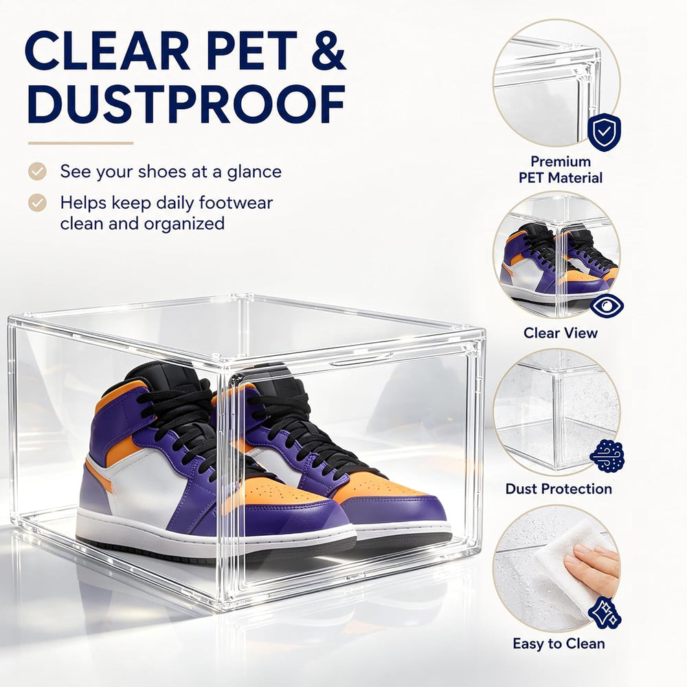 12 Pack Clear Acrylic Shoe Boxes Fit Size 12, Front Door for Small Closets