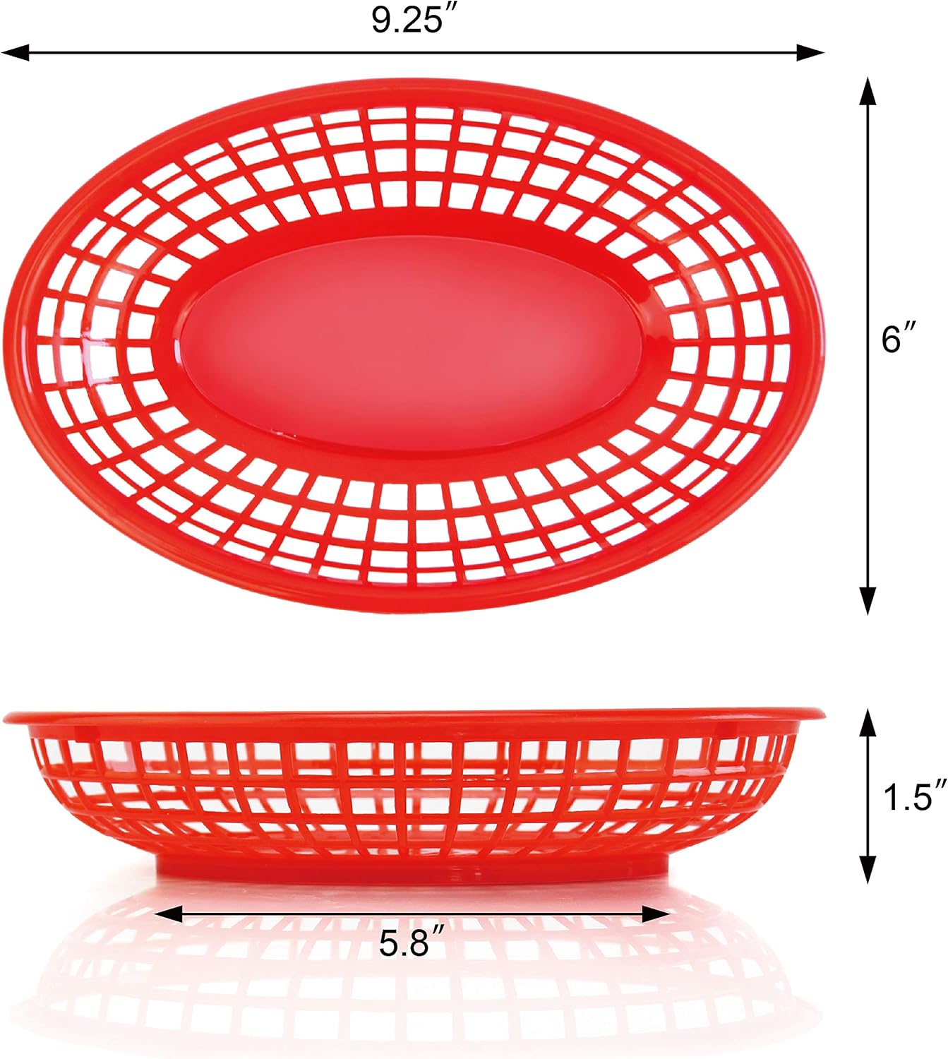New Star Foodservice 44164 Fast Food Baskets, 9.25 x 6 inch Oval, Set of 12, Red