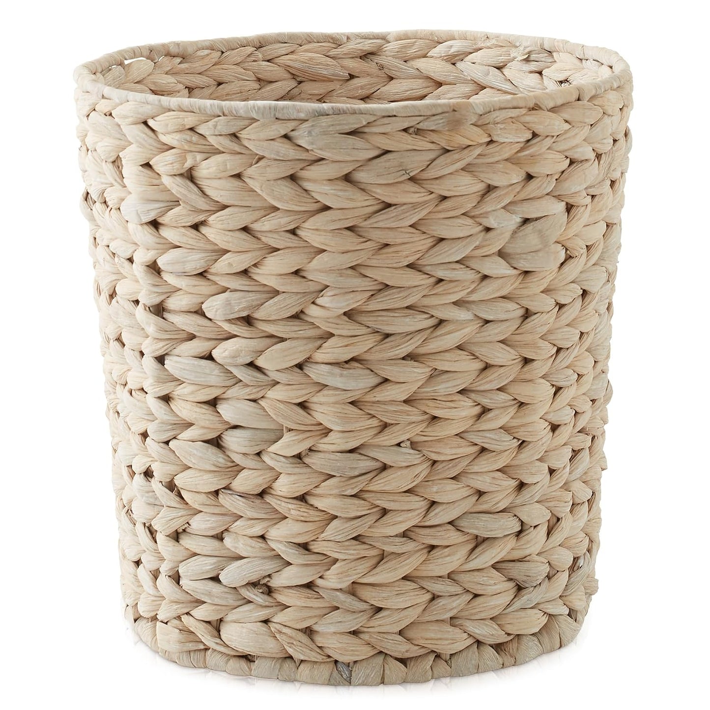Casafield Water Hyacinth Waste Basket - Whitewash White, Woven Wicker Trash Can for Bathroom, Bedroom, Laundry Room, Home Office
