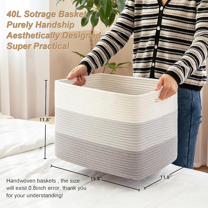Storage Baskets for Organizing, 2 Pack Woven Basket for Storage, Rectangle - Image 6