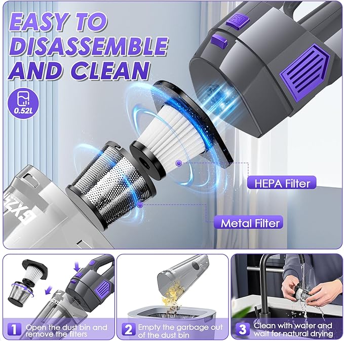 Handheld Vacuum Cordless, 15000PA Strong Suction Hand Held Car Vacuum Cleaner - Image 5