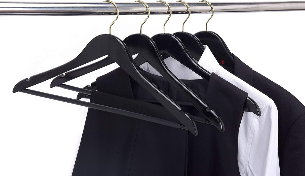 Quality Black Wooden Hangers - Slightly Curved Hanger Set of 30-Pack - Solid ...