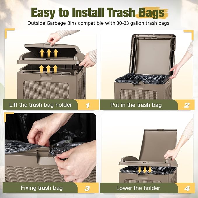 Devoko 33 Gallon Outdoor Trash Can - Image 3