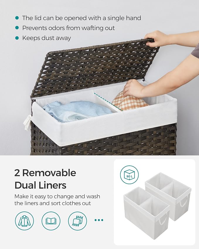 SONGMICS Laundry Hamper with Lid, 90L Clothes Hamper with 2 Removable Liner Bags - Image 3