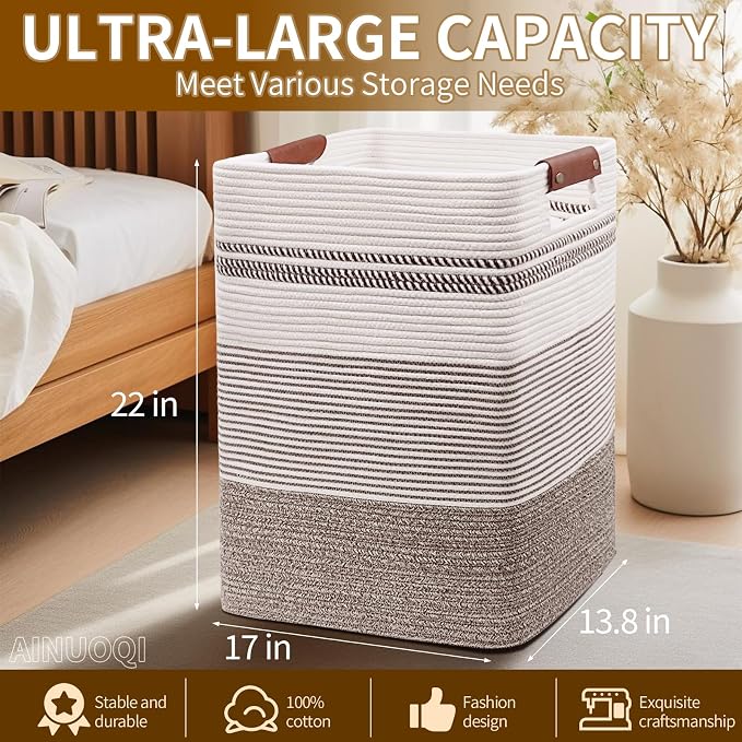 Laundry Hamper - Tall Woven Rope Laundry Basket - Clothes hamper - Image 2