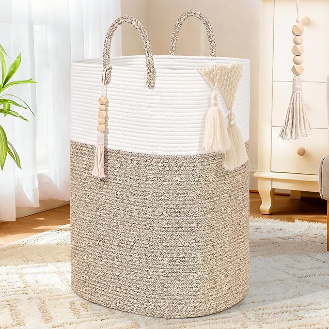 65L Woven Laundry Basket for Clothes, Large Rectangle Laundry Hampers by WENMER