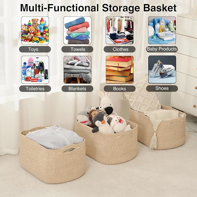 Large Storage Baskets for Organizing Shelves, Woven Cotton Rope Bins for Baby - Image 4
