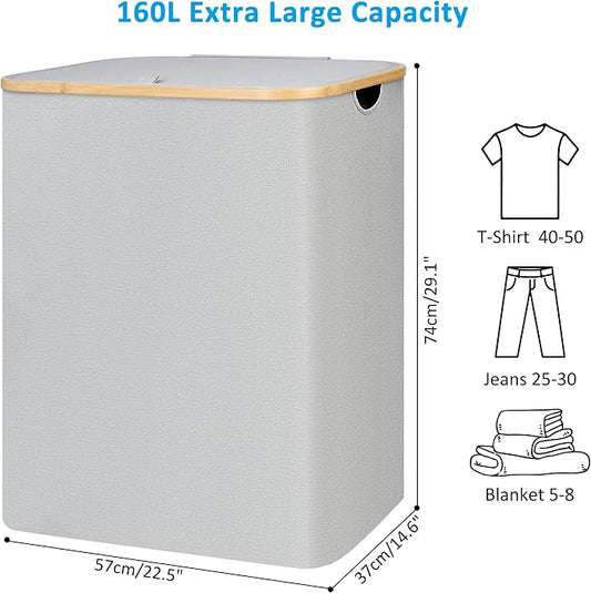 Double Laundry Hamper with Lid, Divided Laundry Hamper with Removable Bags - Image 2