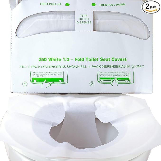 Biodegradable Half-Fold Toilet Seat Covers 500 Pk. Self-Flushing, Disposable by Pro-Grade+Cleaning+Supplies