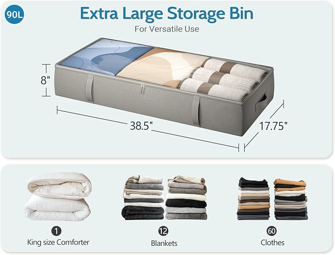 2-Pack Under Bed Storage Containers, 8 Inches Tall Underbed Clothes Storage - Image 2