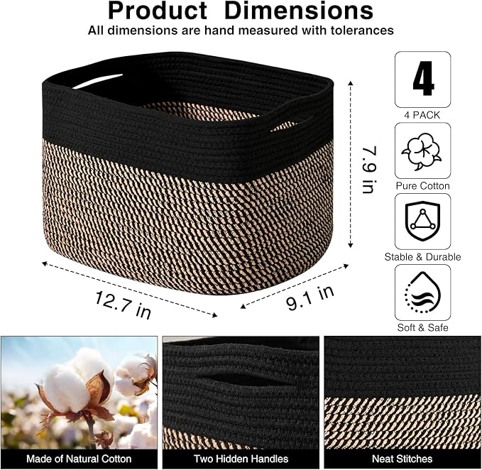 Small Storage Baskets for Organizing Shelves, Cotton Rope Basket for Storage - Image 2