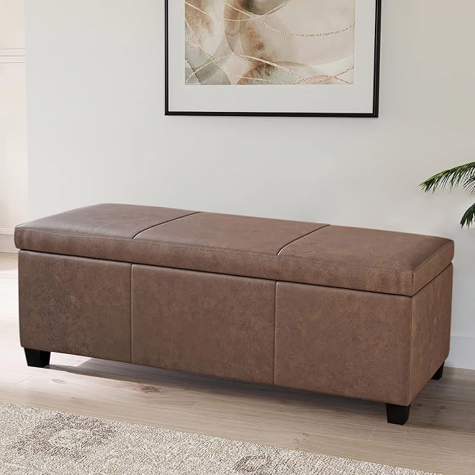 BELLEZE Storage Faux Leather Ottoman, 47 Inch Bench Bedroom Bench - Image 2