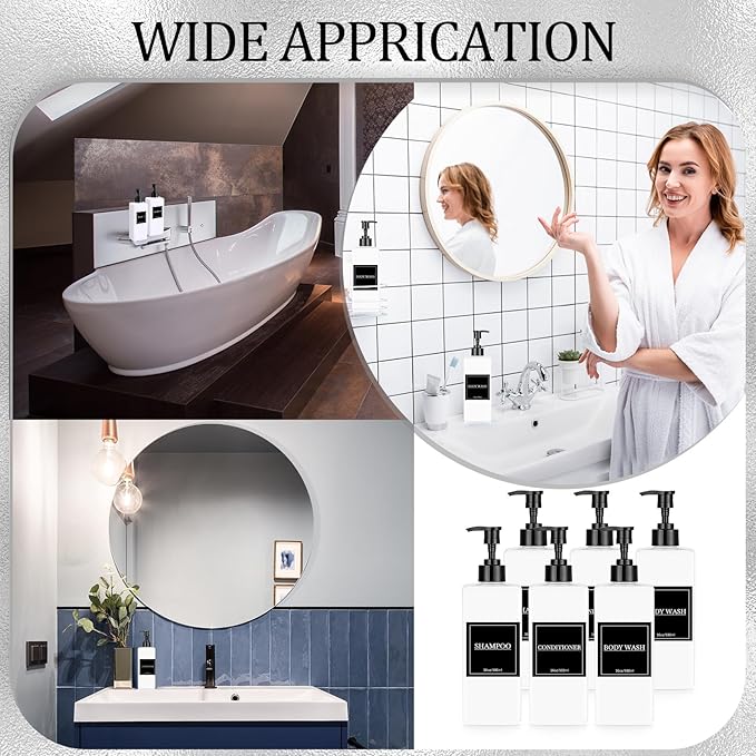 Tanlade 6 Pcs Shampoo and Conditioner Dispenser Bottles 16oz Modern Shower Soap - Image 6