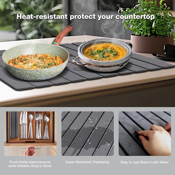 Large Diatomite Kitchen Counter Drying Mat – 24”x16”, Aesthetic Stone Mat - Image 3