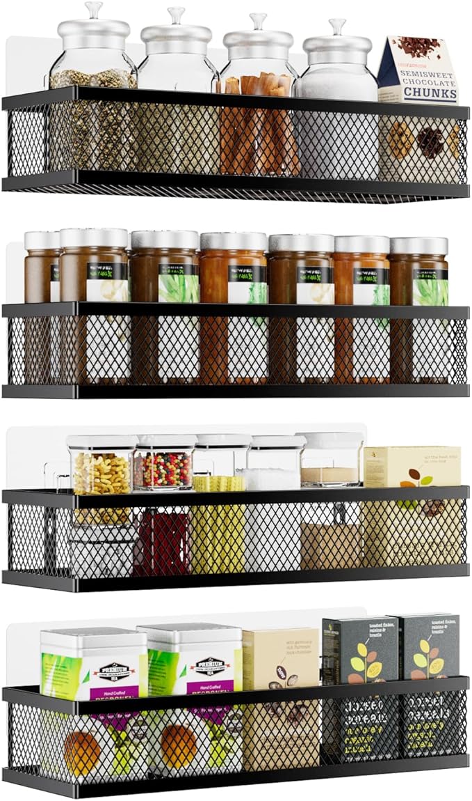 Spice Rack Wall Mount, 4 Pack Pantry Door Organizer & Hanging Storage Baskets by Umomi